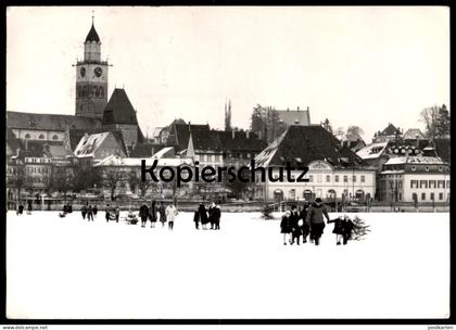 ALTE POSTKARTE ÜBERLINGEN AM BODENSEE SEEGFRÖRNE BEGINN 01.02.1963 Eisschicht zugefrorener See Ansichtskarte AK postcard