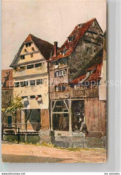 Ulm Donau Alt Ulm Gerberhaeuser Blau Aquarell Marschall