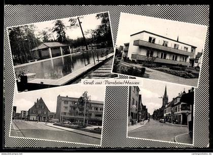 AK Viernheim /Hessen, Strassenpartie mit Geschäften, Pension, Schwimmbecken