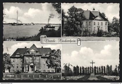 AK Voerde Niederrhein, Ortspartie, Rathaus, Rheinpartie, Ehrenfriedhof