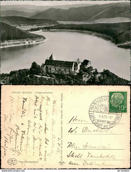 Waldeck (am Edersee) Fliegeraufnahme Luftbild Schloss Waldeck 1956