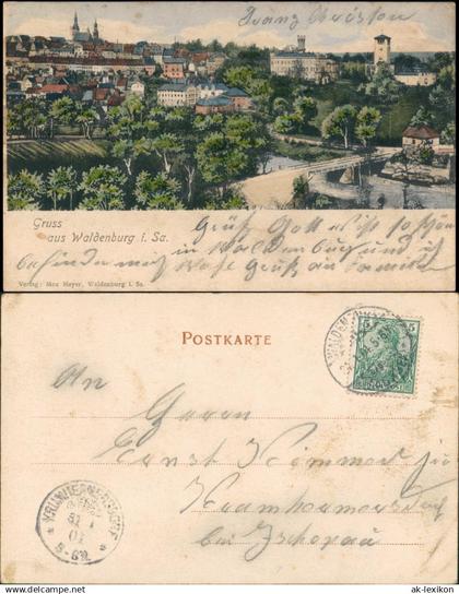 Ansichtskarte Waldenburg (Sachsen) Park und Stadt - Künstlerkarte 1901