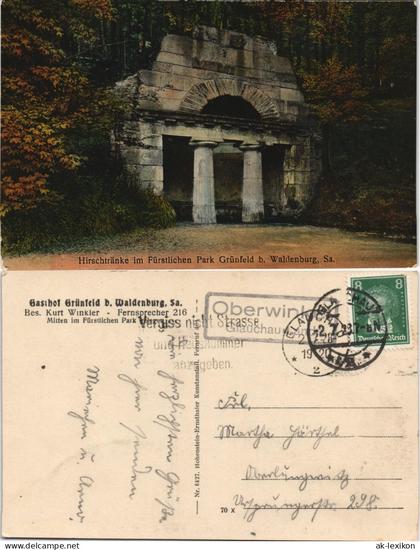 Waldenburg (Sachsen) Hirschtränke im Fürstlichen Park Grünfeld, Sa. 1927