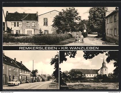 AK Remkersleben /Kr. Wanzleben, Dorfstrasse, Klosterkirche und Feierabendheim Meyendorf