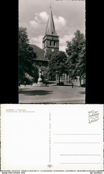 Ansichtskarte Warburg Altstadtkirche und Marienbrunnen 1955