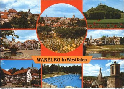 Warburg Westfalen Teilansicht Stadtblick Schloss Brunnen Kirche Schwimmbad Denkm