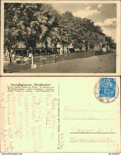 Ansichtskarte Weinböhla Gartenrestaurant "Waldfrieden" 1932