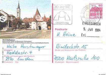Weissenhorn Neu-Ulm Bayern Oberes Stadttor mit Nepomukbrunnen und Stadtpfarrkirc