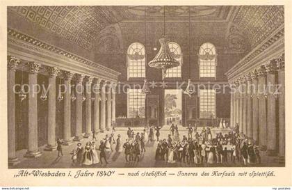 Wiesbaden Alt Wiesbaden 1840 Kursaal Spieltisch nach Stahlstich