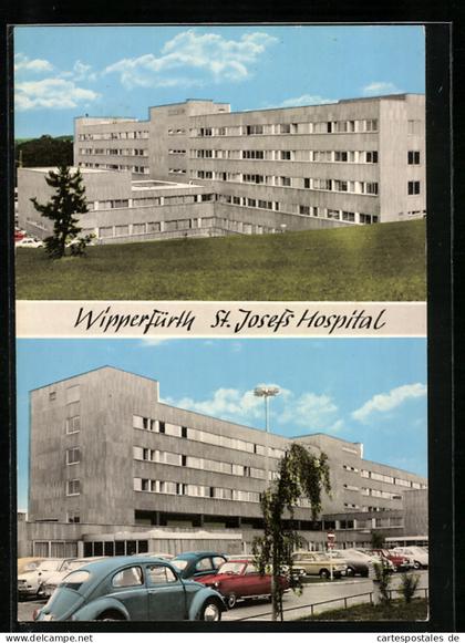 AK Wipperfürth, Autos vor dem St. Josefs Hospital, VW Käfer