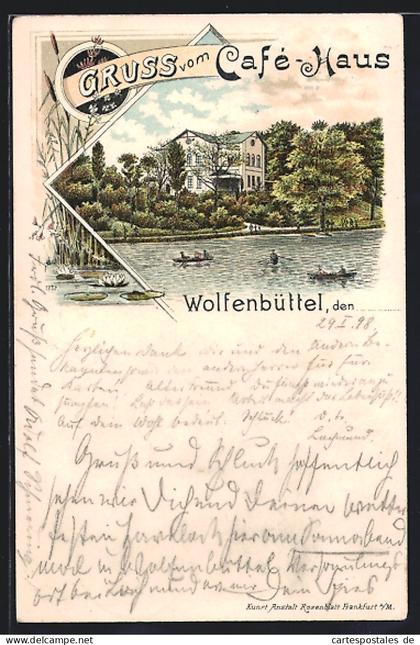 Lithographie Wolfenbüttel, Café-Haus, Ruderpartie