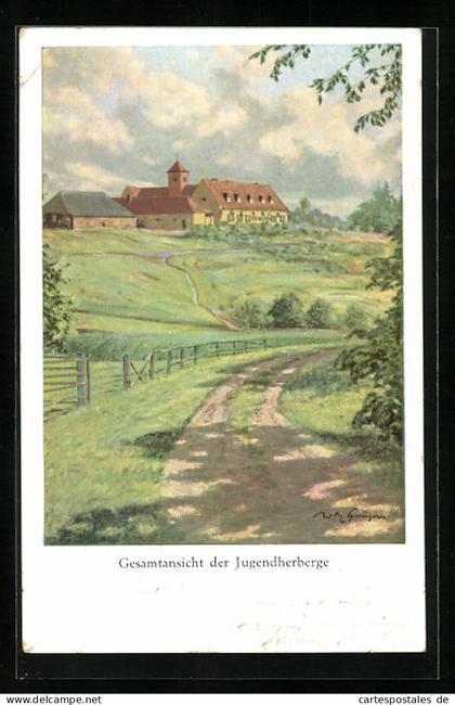 Künstler-AK Zechlinerhütte, Jugendherberge am grossen Prebelow-See