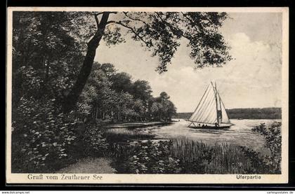 AK Zeuthen, Zeuthener See, Uferpartie, Segelboot