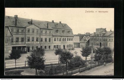 AK Zwönitz, Marktplatz mit Hotel Blauer Engel