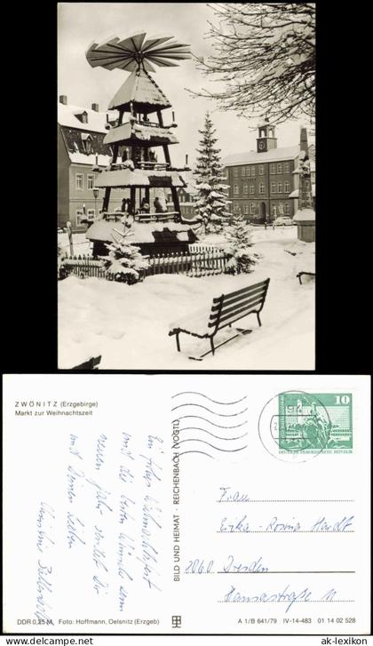 Ansichtskarte Zwönitz (Erzgebirge) Markt zur Weihnachtszeit 1979
