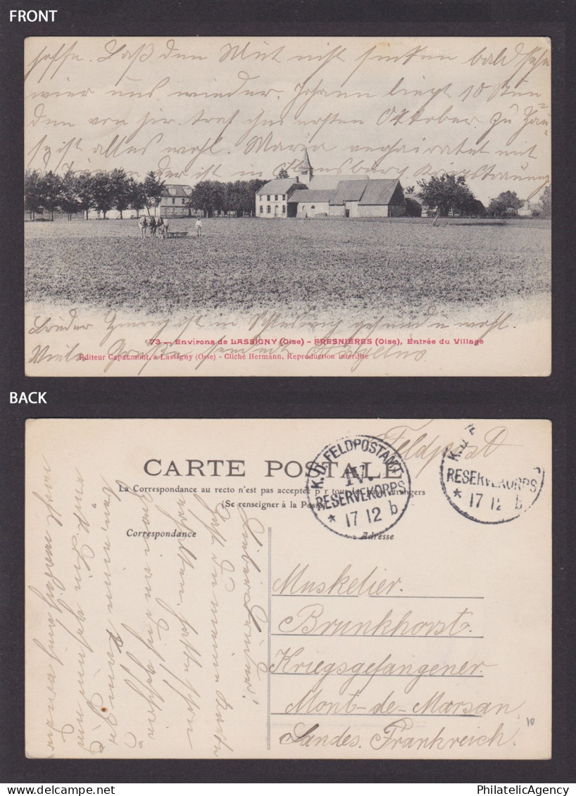 GERMANY 1917, Vintage postcard, Surroundings of Lassigny (Oise), Fieldpost