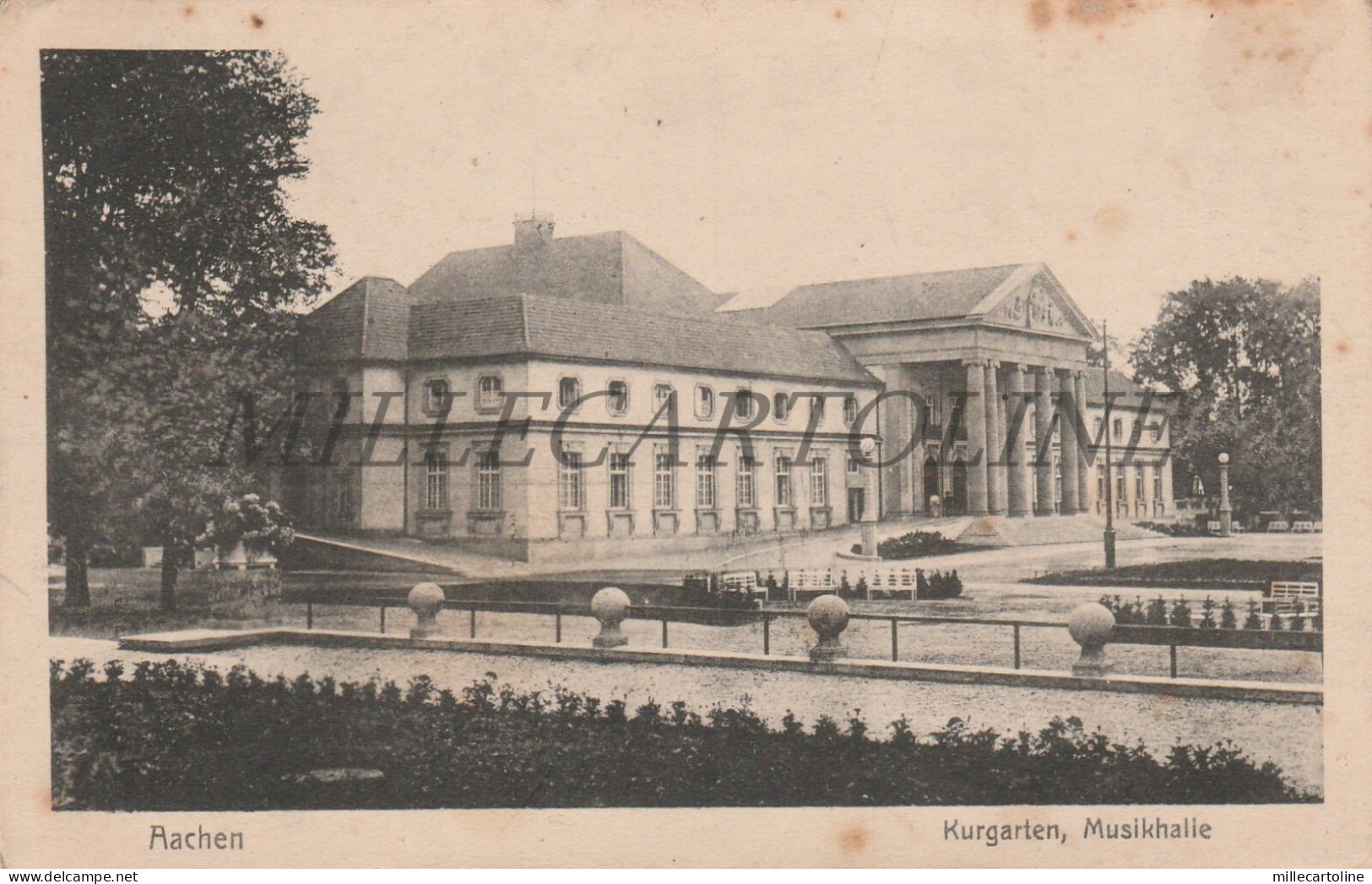 GERMANY - Aachen, Kurgarten, Musikhalle 1918 WWI Feldpost Mobile Bahnof