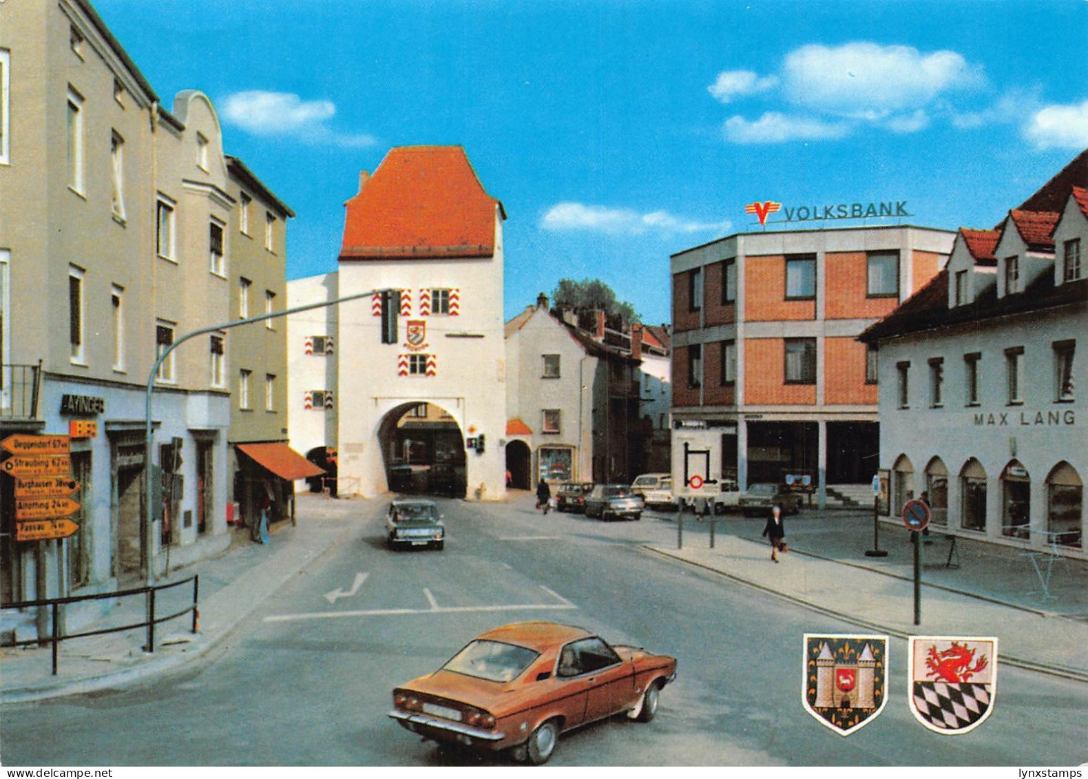 Germany Eggenfelden Rott Carcassonne Platz Car Volksbank 1989 postcard C439
