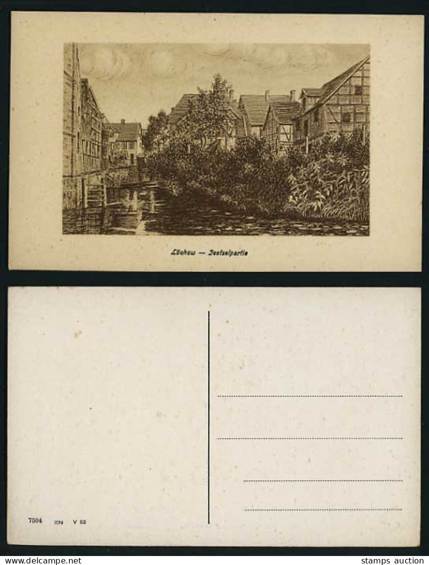 Germany Old Postcard Sketch LUECHOW River Jeetzel
