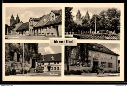 AK Aken, Kirchstrasse, Friedensplatz, Rathaus, Postamt