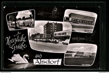 AK Alsdorf, Denkmalplatz, Gymnasium, Stadtbad