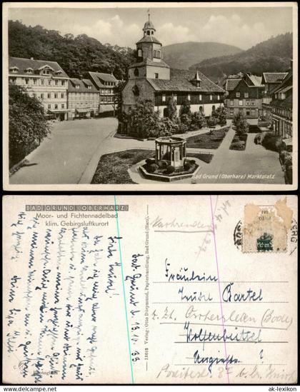 Ansichtskarte Bad Grund (Harz) Ortsansicht mit Marktplatz 1933