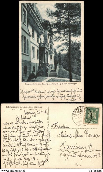 Ansichtskarte Bad Zwesten-Bad Wildungen Erholungsheim und Sanatorium 1926