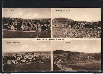 AK Bärenstein i. Erzgeb., Ortsansicht mit Berg, Kühberg, Ober-Bärenstein