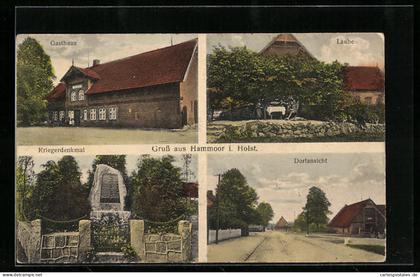 AK Hammoor / Bargteheide, Gasthaus, Kriegerdenkmal, Laube, Dorfansicht