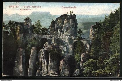 AK Bastei /Sächs. Schweiz, Basteifelsen, Steinschleuder