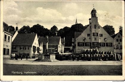 CPA Mainburg, Blick auf den Hopfenmarkt, Brunnen