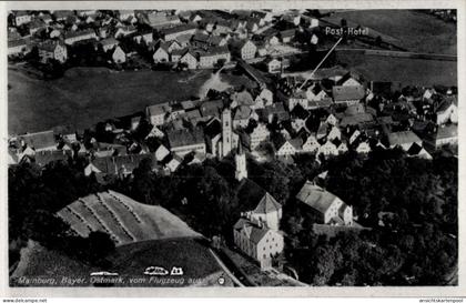 CPA Mainburg im Hallertau Niederbayern, Luftaufnahme von Post-Hotel, Häuser, Felder