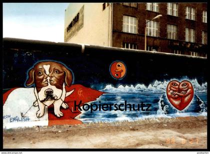 ÄLTERE POSTKARTE BERLIN DIE MAUER AM CHECKPOINT CHARLY BERLINER MAUER THE WALL OPTISCHE TÄUSCHUNG ILLUSION dog Hund cpa