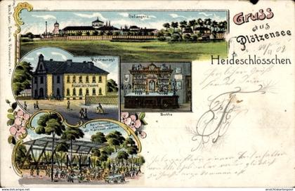 Lithographie Berlin Charlottenburg Plötzensee, Gefängnis, Restaurant, Heideschlösschen