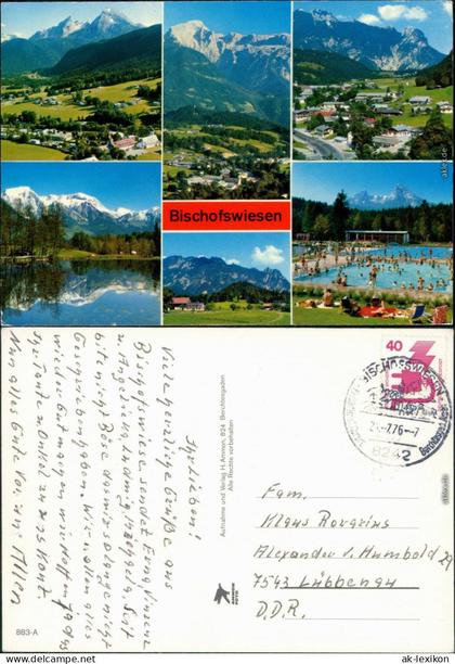 Ansichtskarte Bischofswiesen Panorama's, Blick zum Bergmassiv, Freibad 1976
