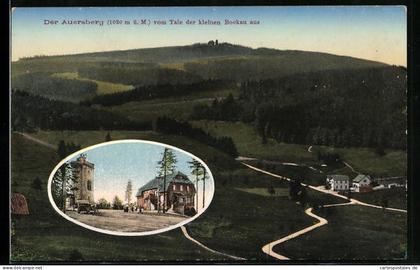 AK Auersberg, Ortsansicht vom Tale der kleinen Bockau aus gesehen