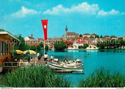 Boeblingen Oberer See Bootsfahrten Cafe Blick zur Kirche