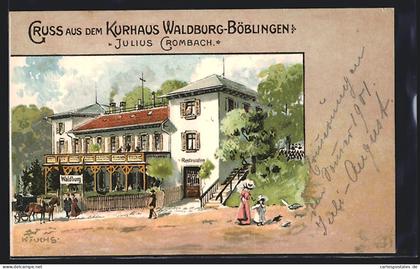 Lithographie Böblingen, Kurhaus v. Julius Crombach
