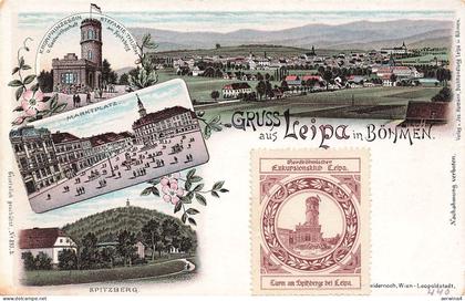 Gruss aus Leipa mit Stefanie Thurm und Marktplatz Böhmen Litho Postkarte AK