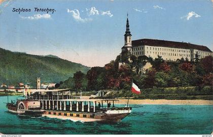 Schloss und Dampfer in Tetschen Böhmen Postkarte AK