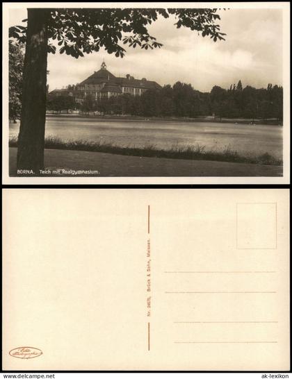 Ansichtskarte Borna Teich mit Realgymnasium. 1928