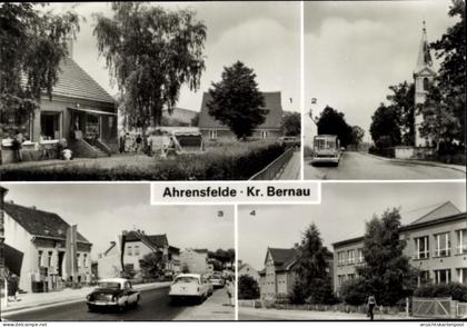 CPA Ahrensfelde bei Berlin, BHG-Verkaufsstelle, Bus-Endhaltestelle, Lindenberger Straße, Oberschule