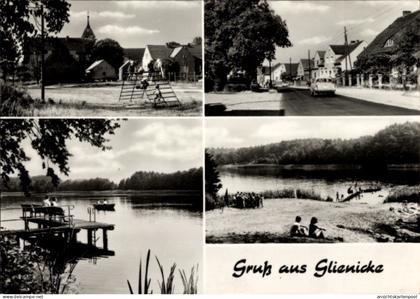 CPA Glienicke Rietz Neuendorf, Straßenpartie, Steg, Badestrand