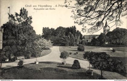 CPA Meyenburg in der Prignitz, Park mit Kirche