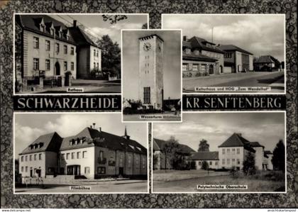 CPA Schwarzheide in der Niederlausitz, Rathaus, Kulturhaus, Wasserturm, HOG, Filmbühne, Schule