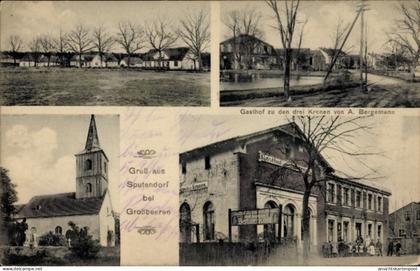 CPA Sputendorf Stahnsdorf in Brandenburg, Gasthof zu den drei Kronen, A. Bergemann, Kirche