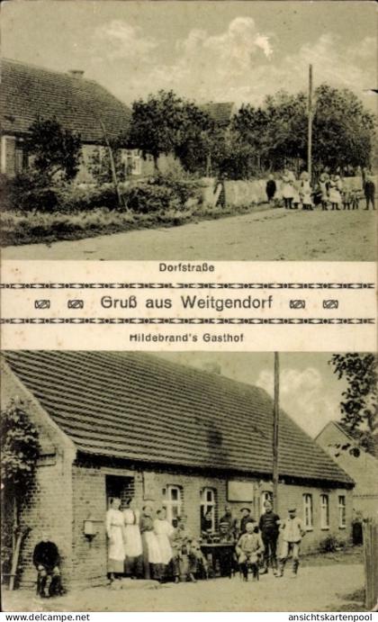 CPA Telschow-Weitgendorf Putlitz in der Prignitz, Hildebrand's Gasthof, Dorfstraße