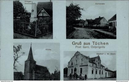 CPA Tüchen Groß Pankow in der Prignitz, Kriegerdenkmal, Kirche, Gasthof W. Ebert, Dorfstraße