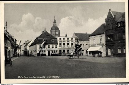 CPA Vetschau im Spreewald, Blick auf den Marktplatz, Geschäft Reinhard Lindmüller