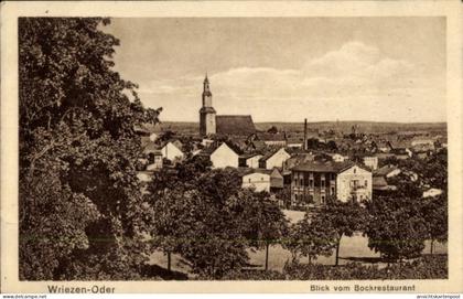 CPA Wriezen Oder, Blick vom Bockrestaurant, Kirche